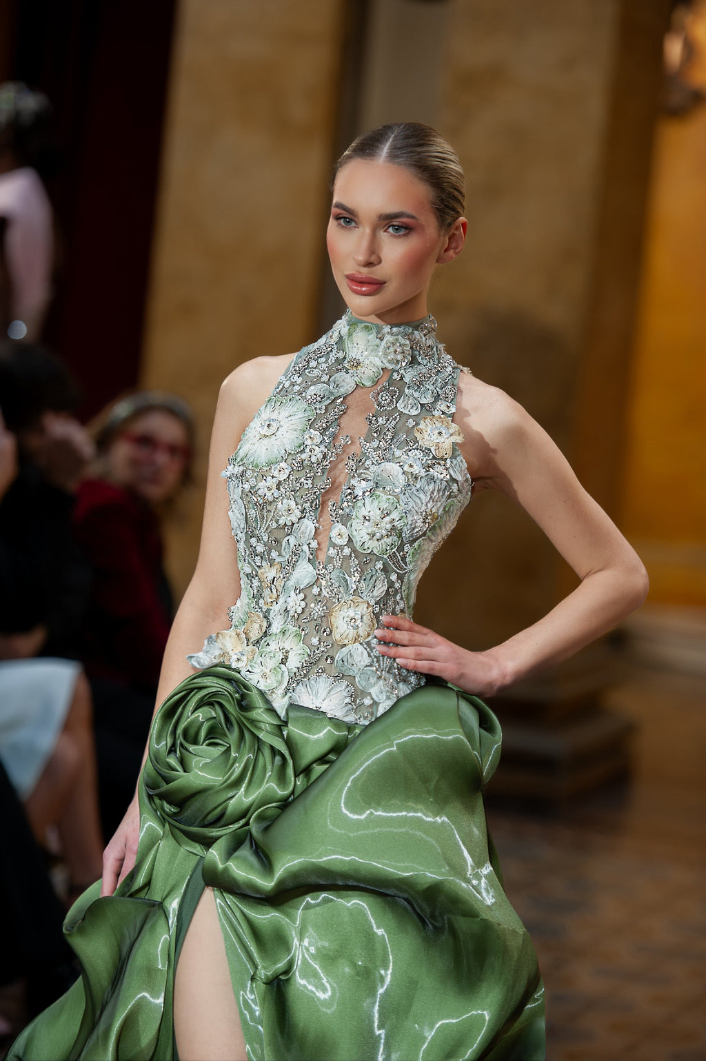 Elysia - Ball Gown with Floral Embroidered Halter Bodice