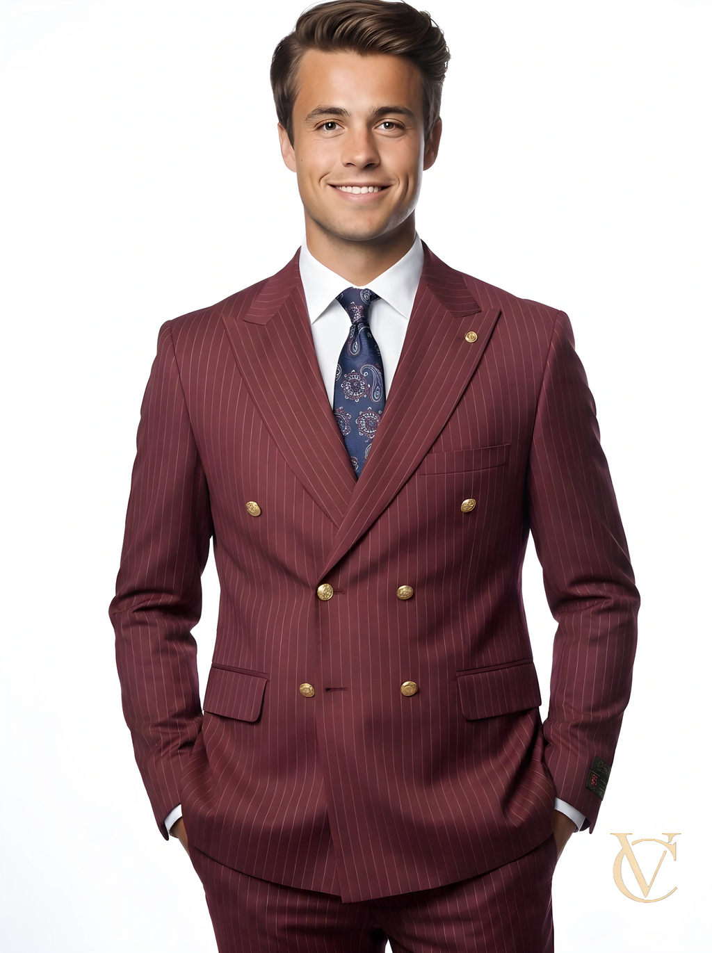Burgundy Pinstripe  Two-Piece Suit