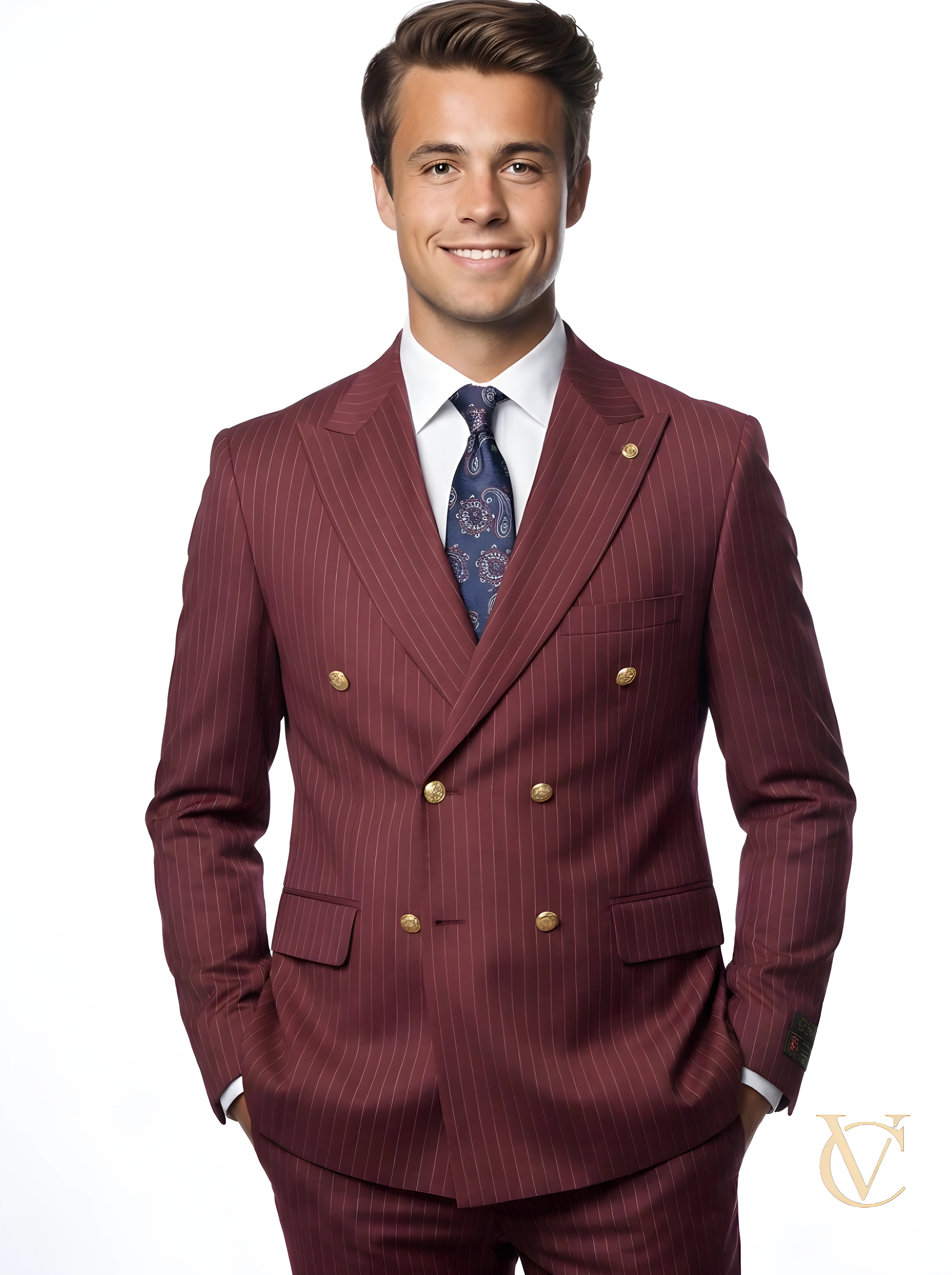 Burgundy Pinstripe  Two-Piece Suit