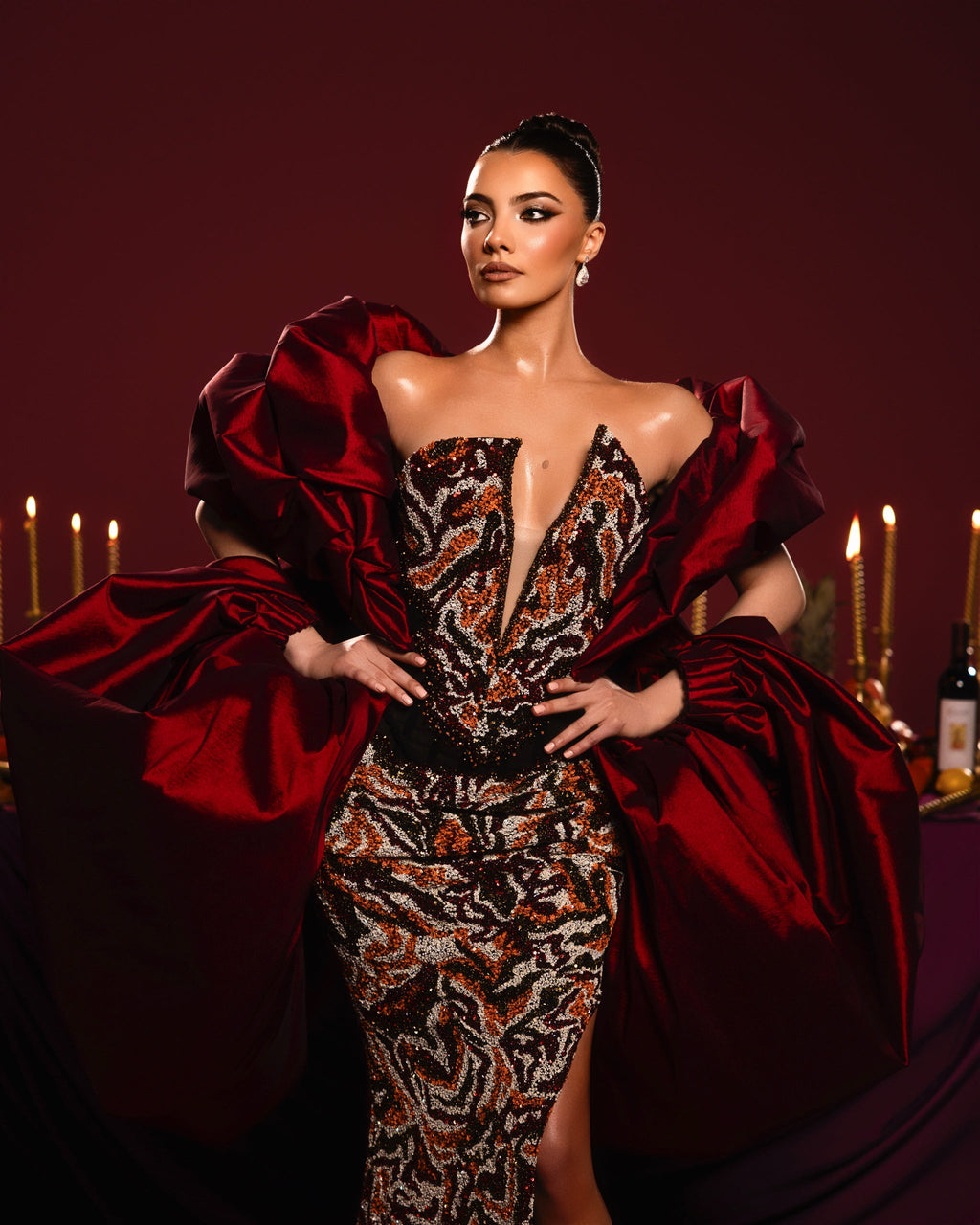 Strapless Gown with oversized cape