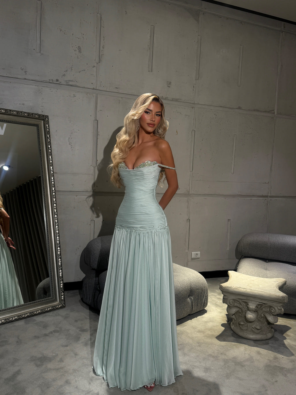 Mya - Flowing Mint Gown