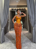 Metallic Orange Embellished Gown