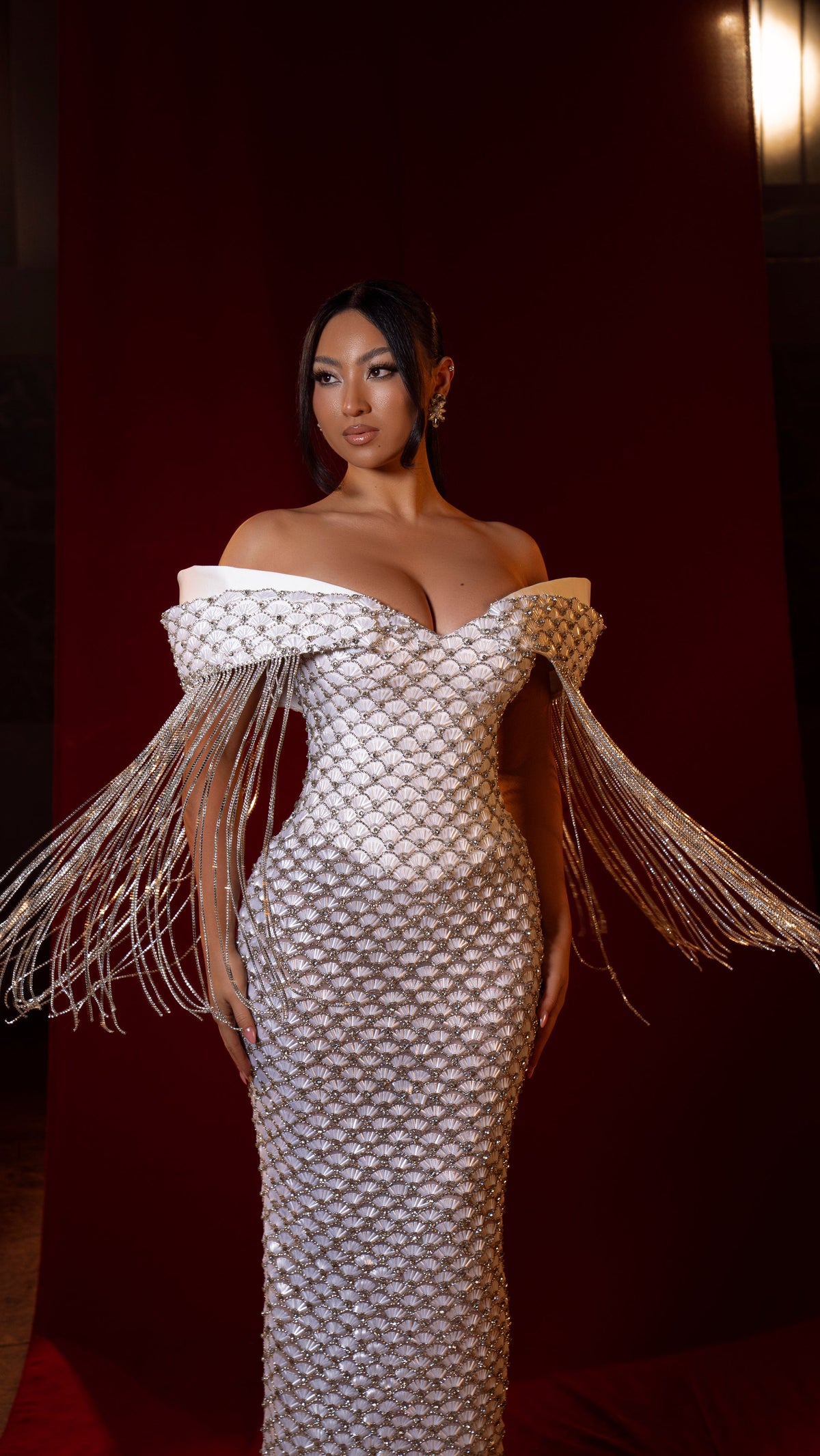 Michela - Fringe off shoulder Gown