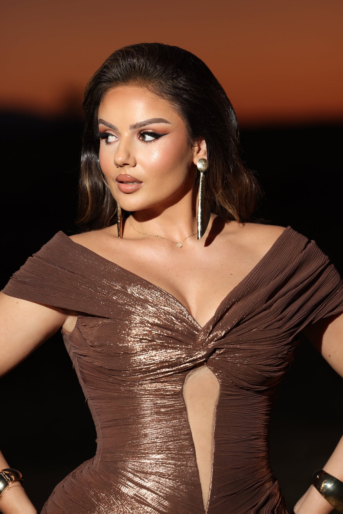 Lorena – Off the Shoulder Bronze Gown
