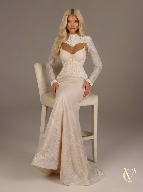 Pearl corset gown | Luxury couture evening dress | Vellure Couture Northampton
