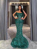 Emerald Green Feathered Sequin Gown