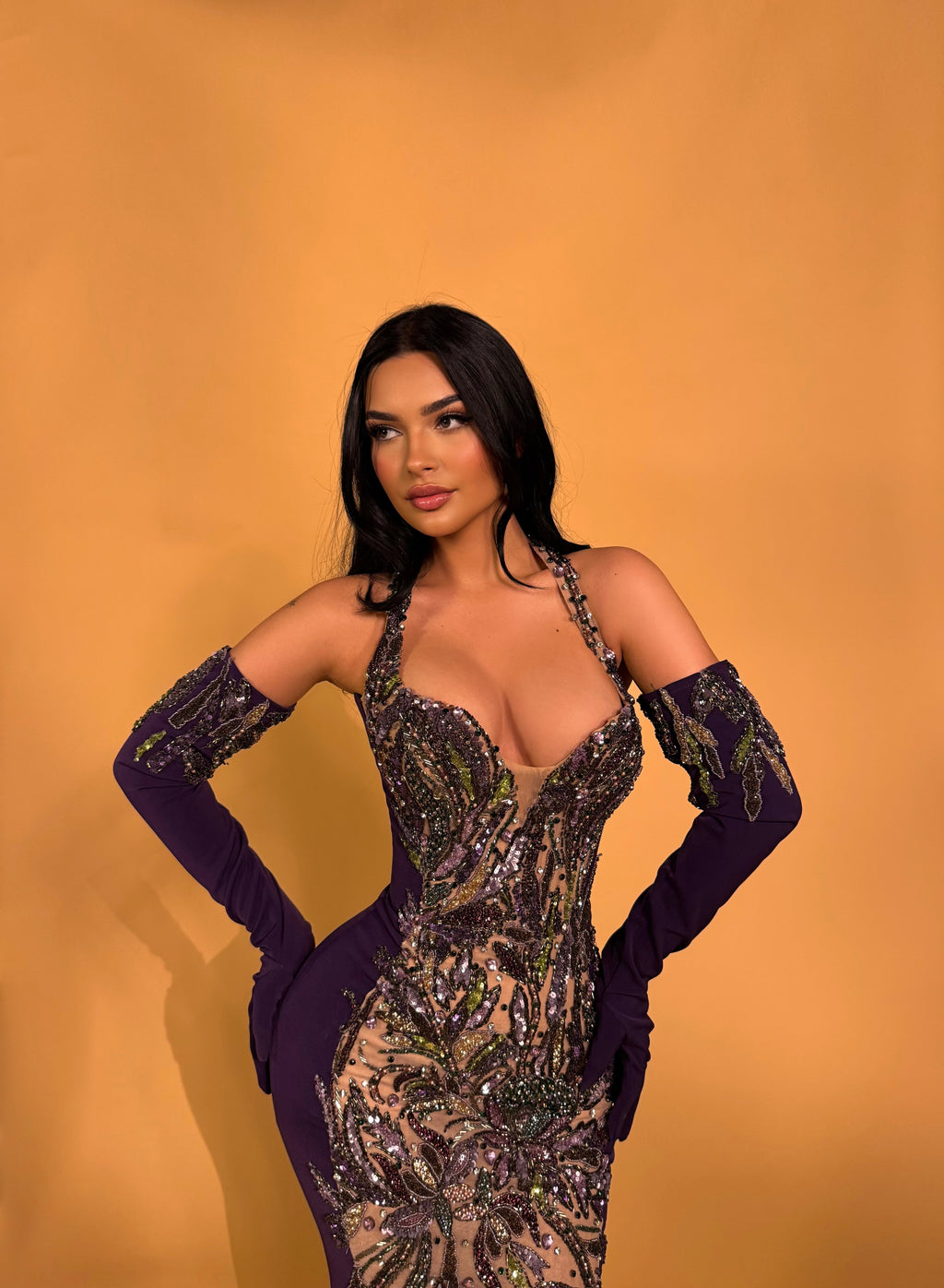 Beaded Halter Mermaid Gown
