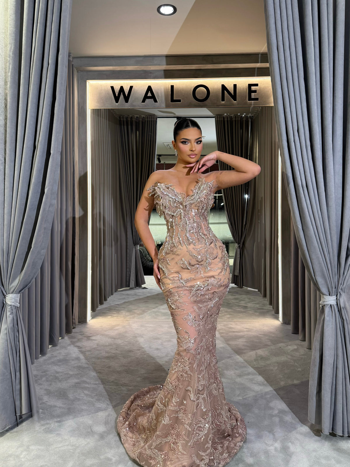 Champagne Crystal Appliqué Gown
