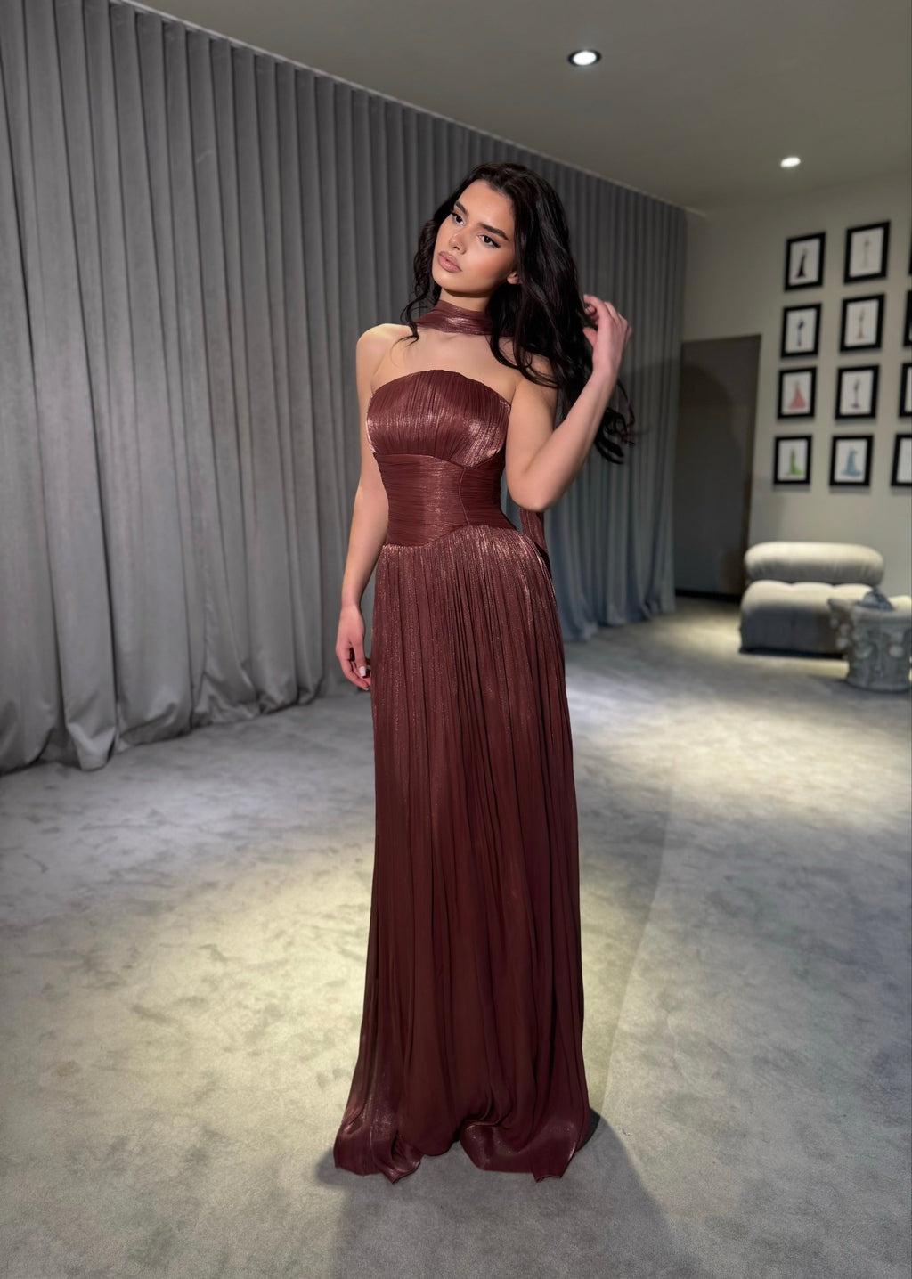 Althea - Strapless Gown with Neck Scarf Detail