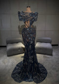 Ruzanna - Long gown with 3D floral appliqués