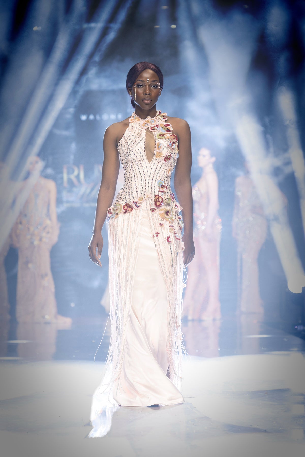 Reina - Halter Floral Fringe Gown