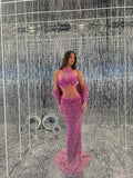 Lora - 3D Floral Halter Crystal Mermaid Gown