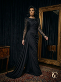 Noir Crystal Sleeve Evening Gown — Luxury Couture UK | Vellure Couture