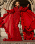 High Neck Embellished Red Dress