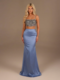 Silver Embellished Crop Top & Satin Mermaid Skirt Set