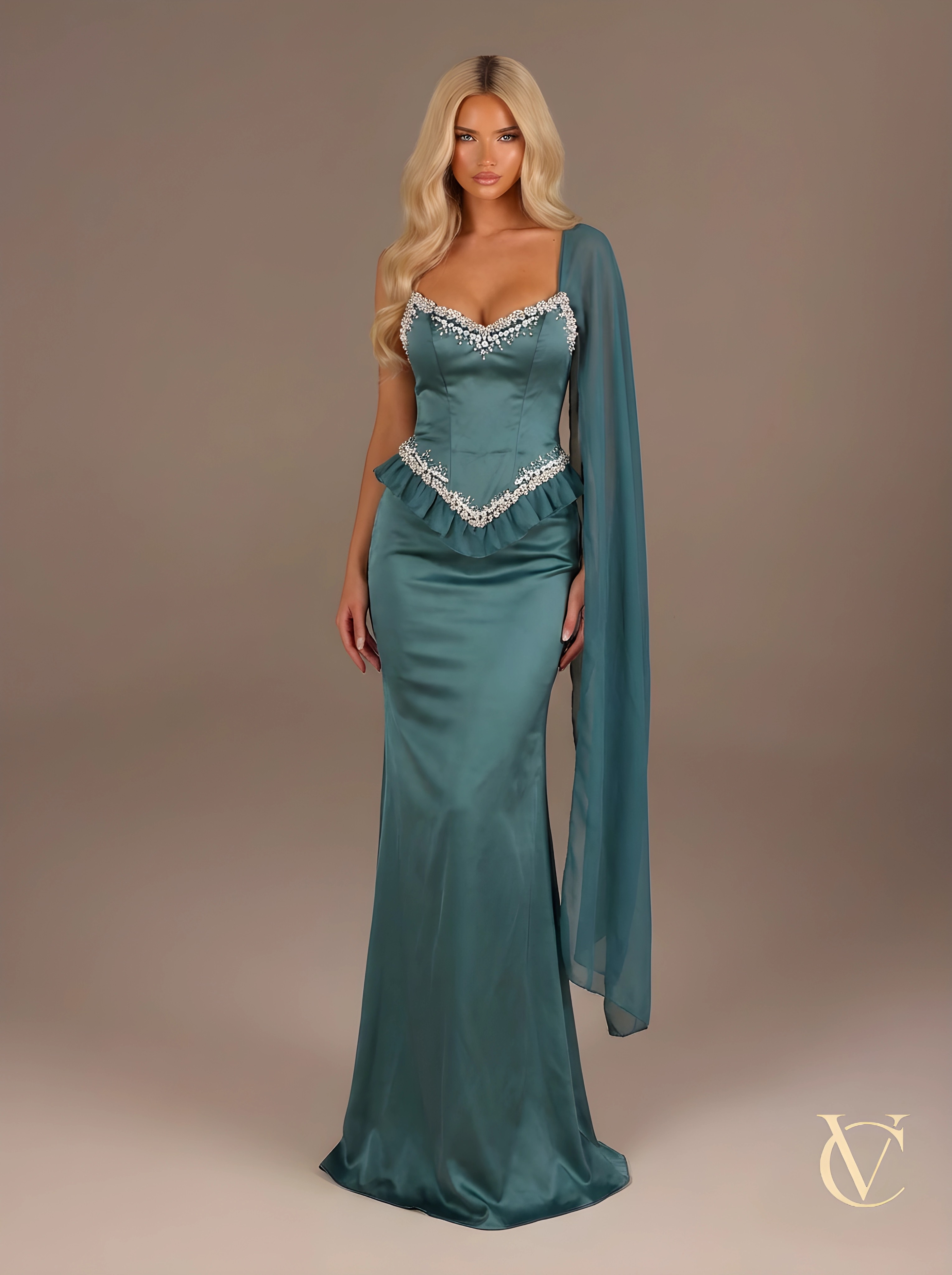 Emerald Satin Corset Gown