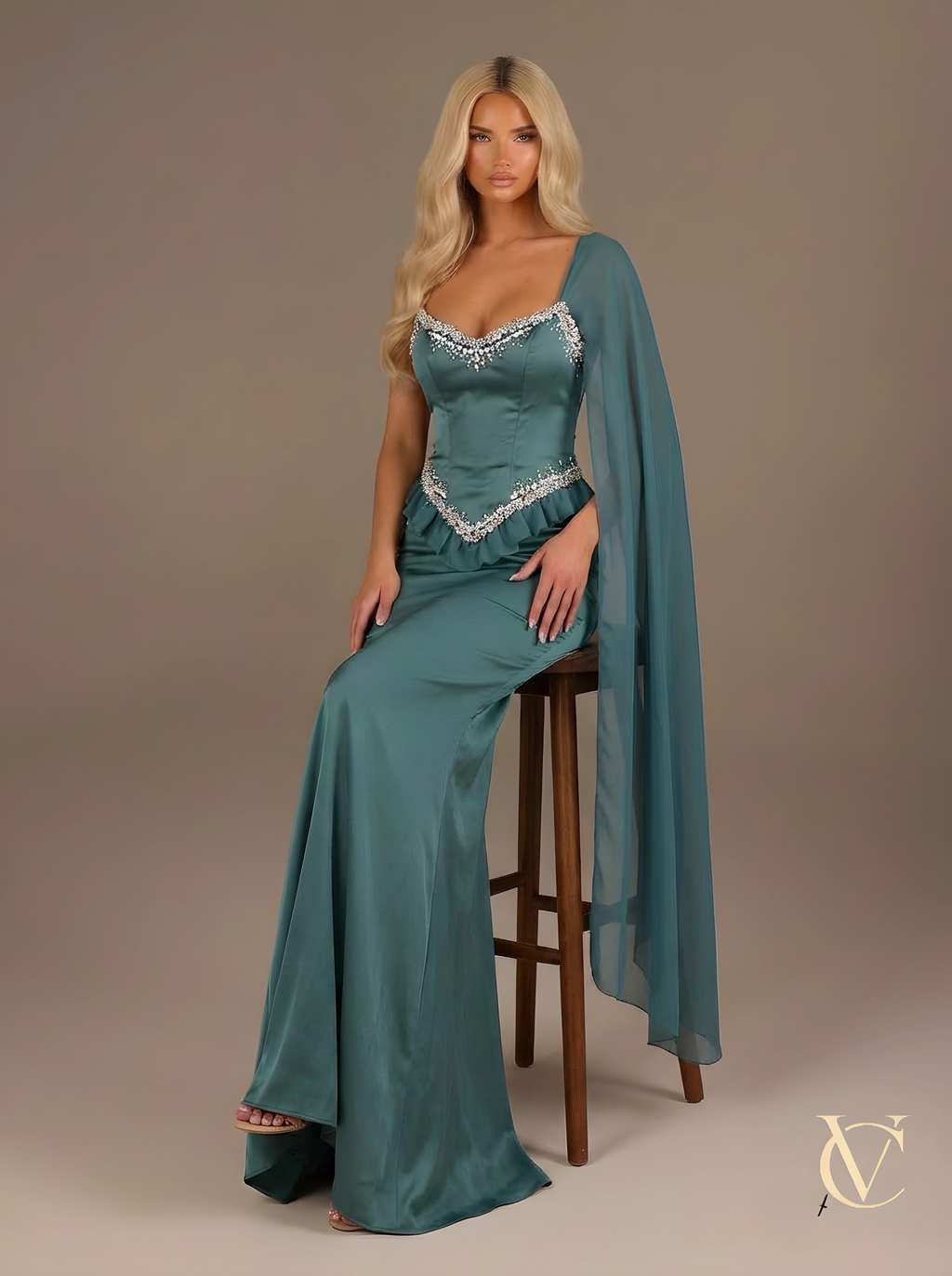 Emerald Satin Corset Gown