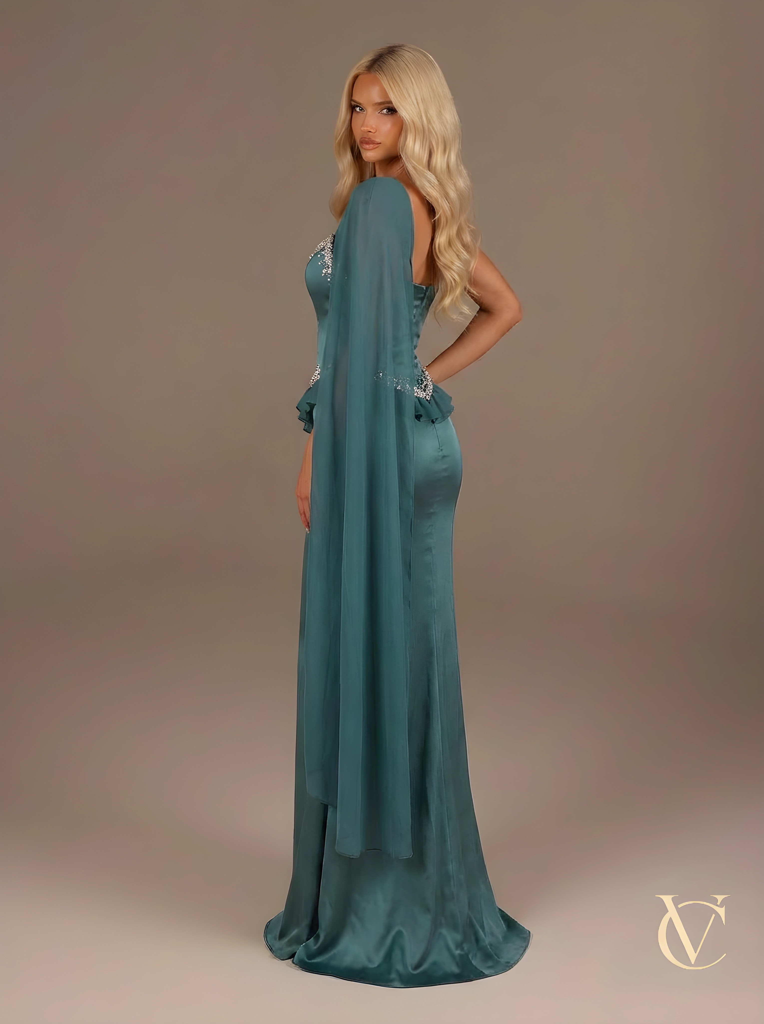 Emerald Satin Corset Gown