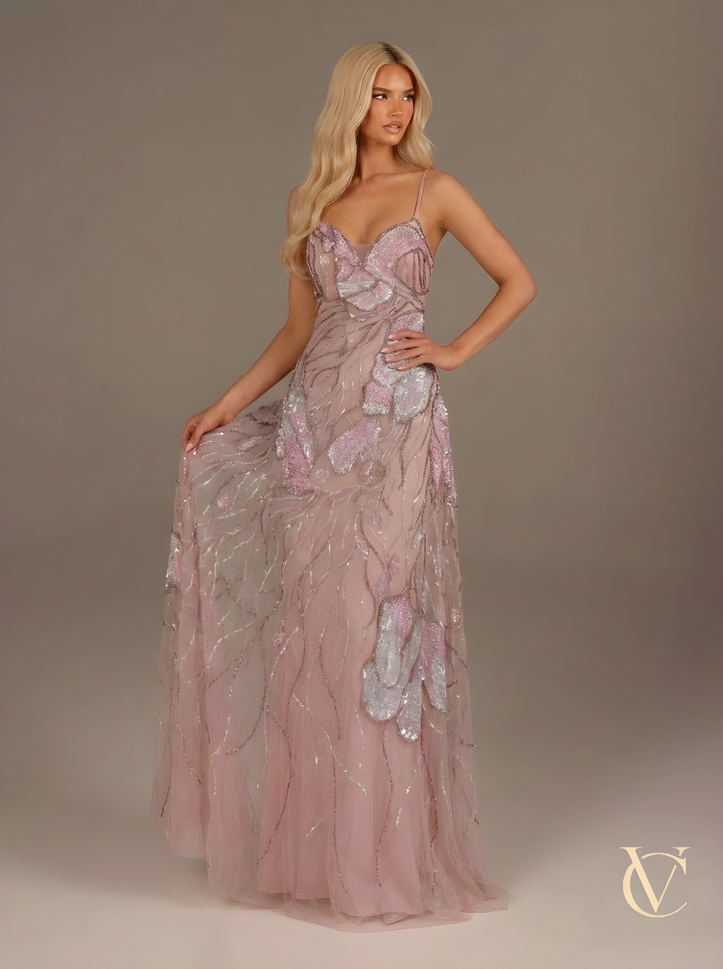 Blush Crystal Sculpted Evening Gown