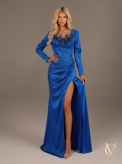 Royal blue satin gown | Luxury couture evening dress | Vellure Couture Northampton
