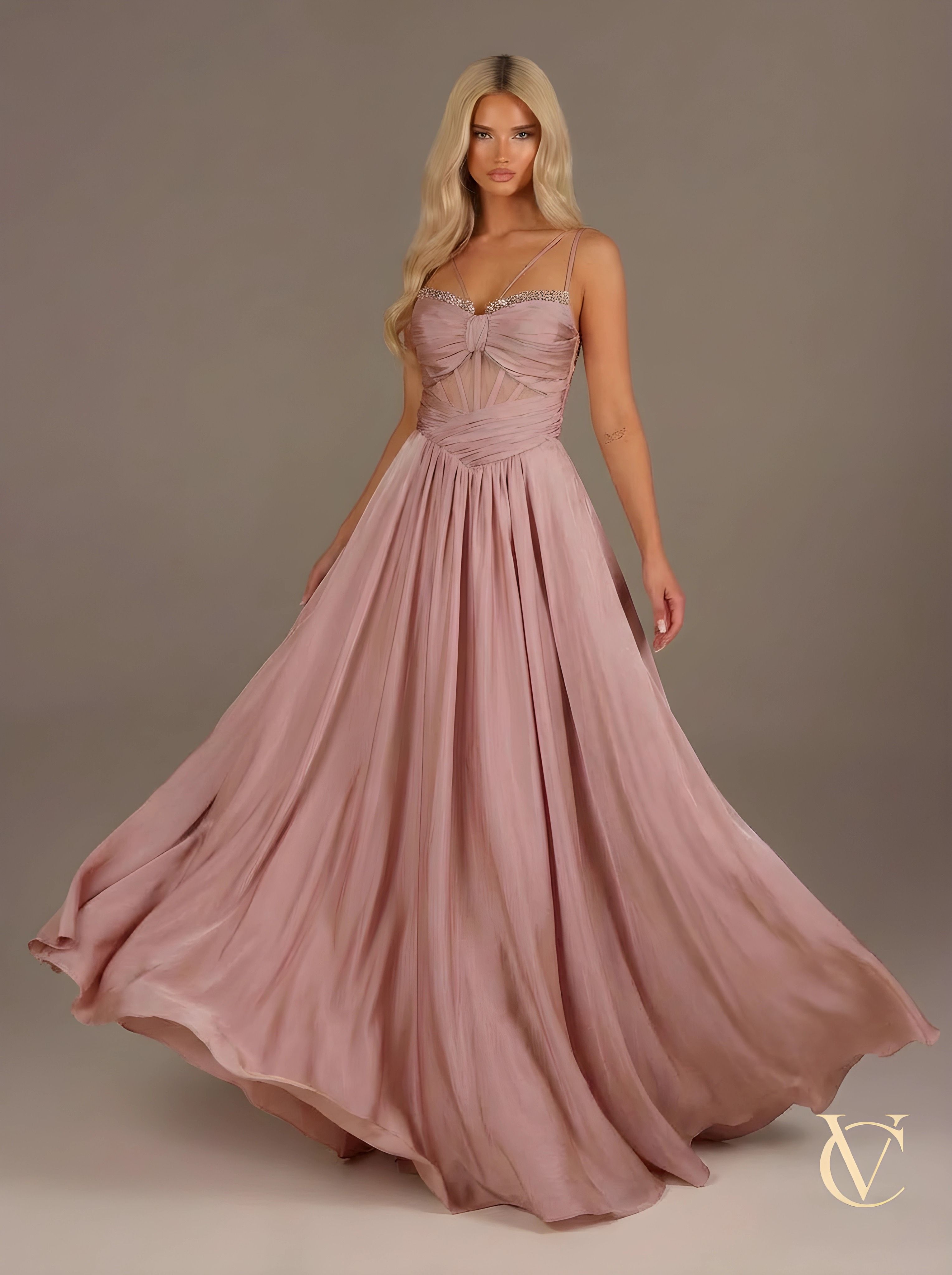 Pink Satin Evening Gown