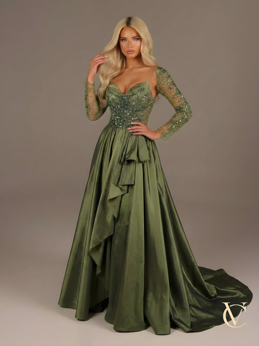 Emerald Beaded Evening Gown