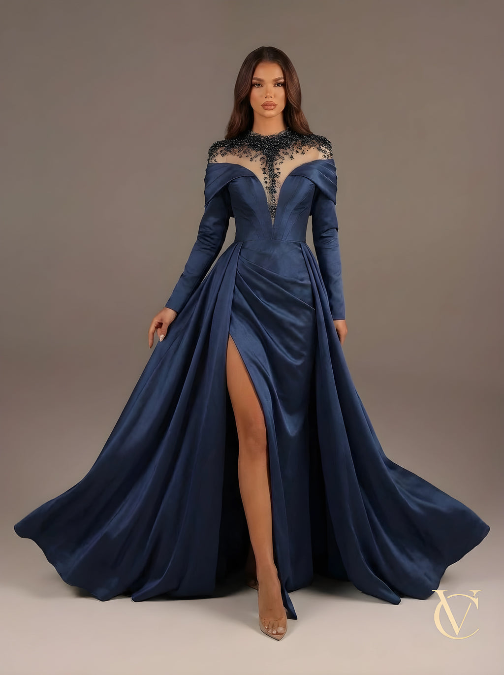 Sapphire Beaded Corset Gown