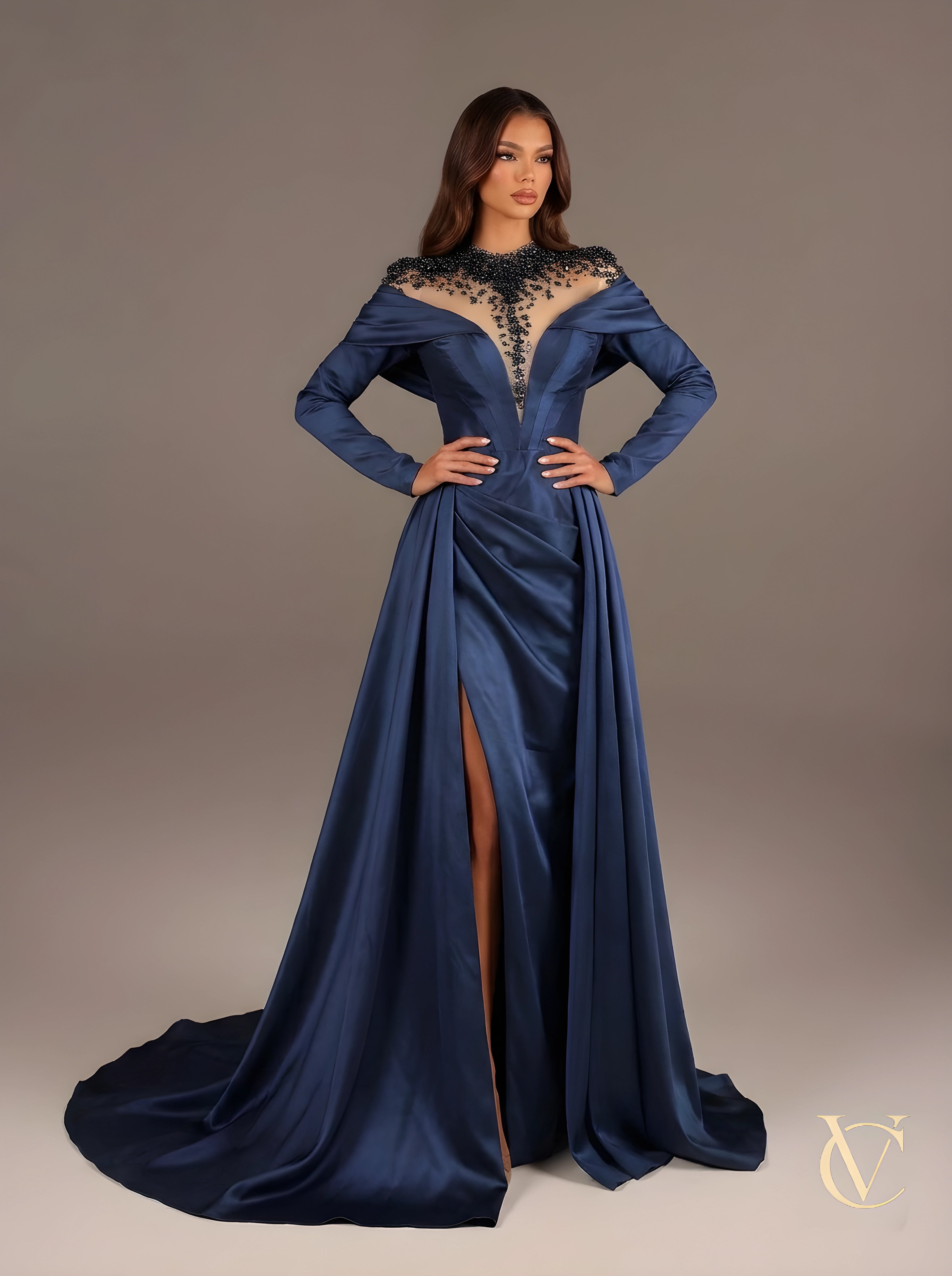 Sapphire Beaded Corset Gown