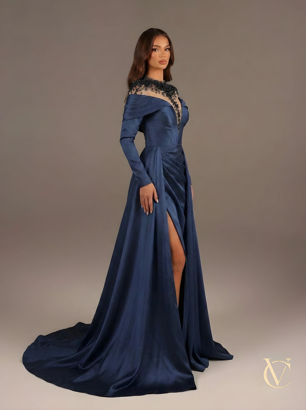 Sapphire Beaded Corset Gown