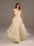 Nude One-Shoulder Evening Gown