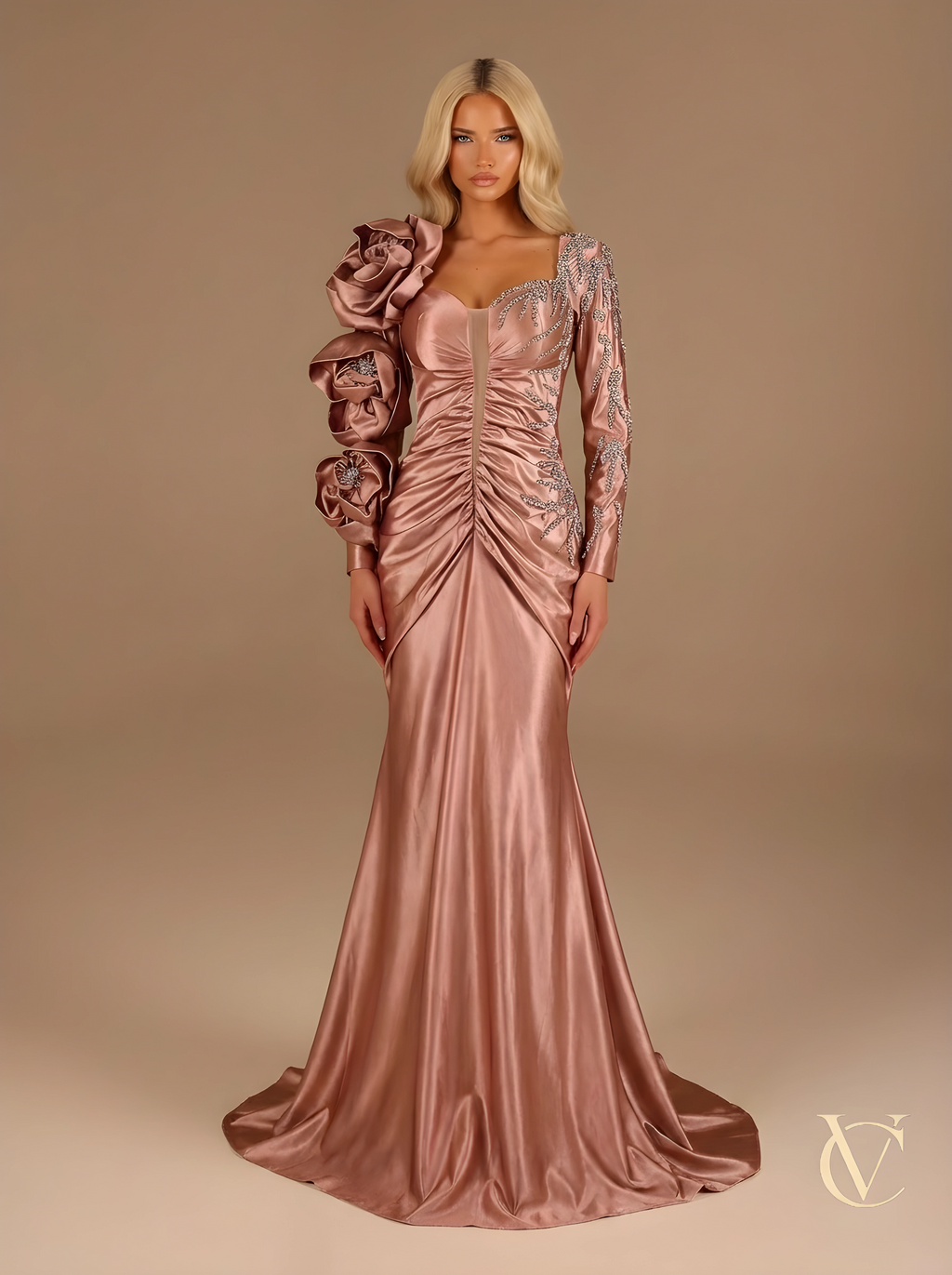 Blush Asymmetric Evening Dress
