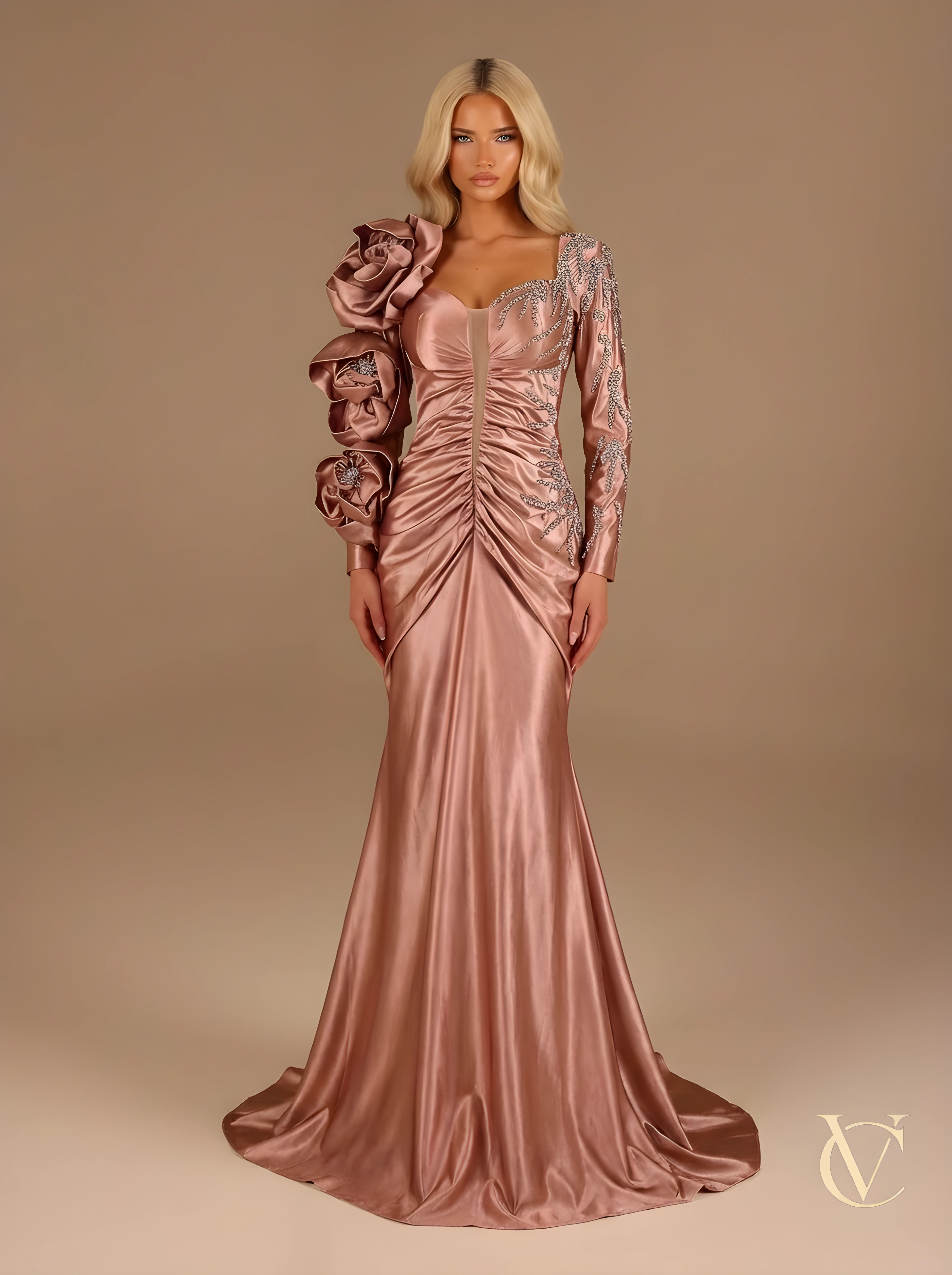Blush Asymmetric Evening Dress