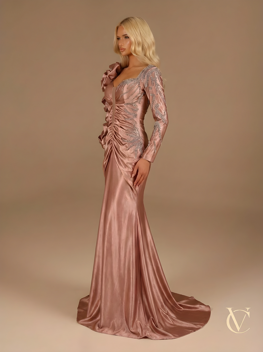 Blush Asymmetric Evening Dress
