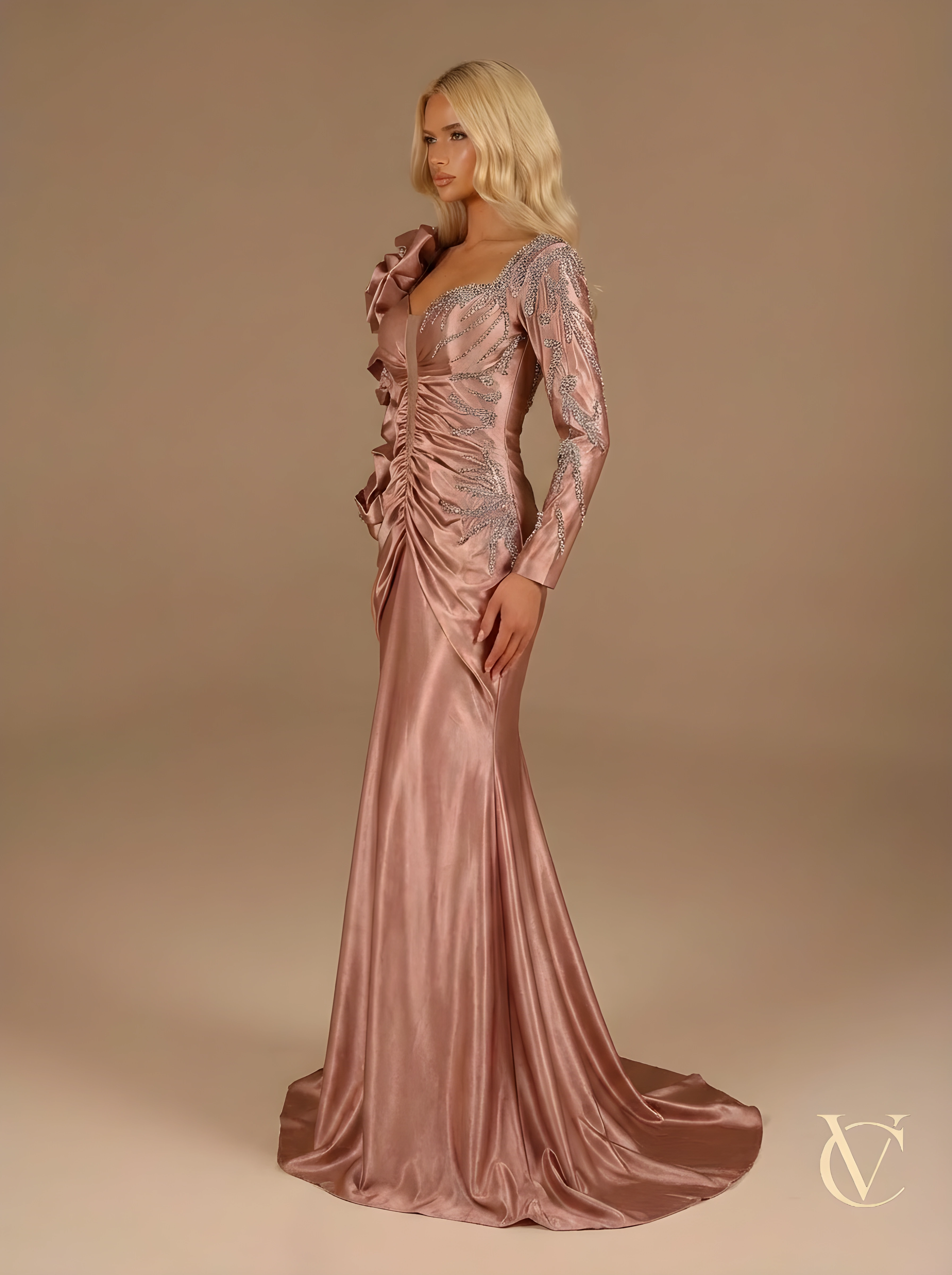 Blush Asymmetric Evening Dress