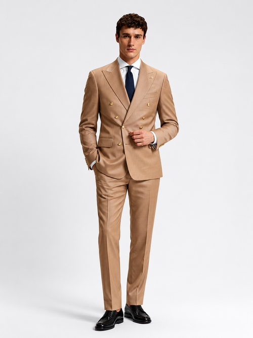 Camel two-piece blazer suit | Luxury tailored menswear | Vellure Couture Northampton
