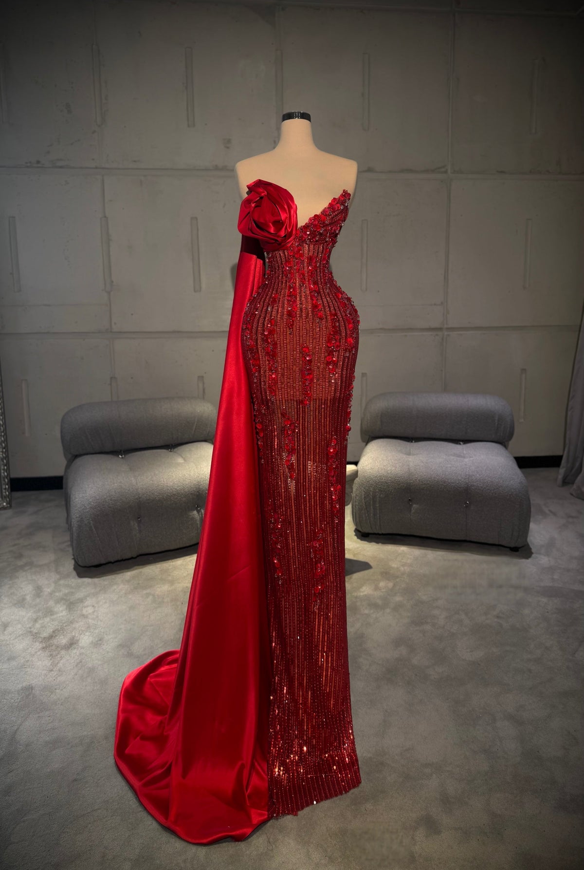 Alina - Rose Draped Cape Gown