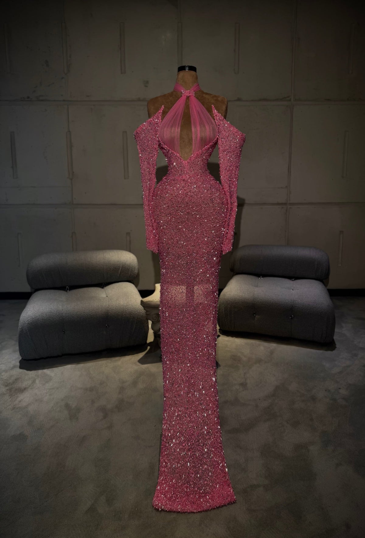 Stèlia – Fuchsia Crystal Cutout Gown