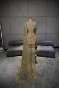 Solenne – Gold Mirror Cape Sleeve Gown