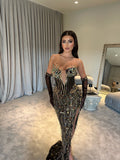BLACK LONG DRESS WITH GOLD EMBELLISHMENTS