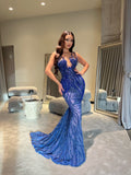Blue Embroidered Dress with Rhinestones