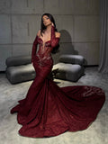 Isolde – Burgundy Beaded Couture Mermaid Gown