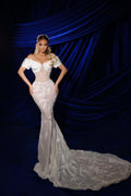Off Shoulders Satin Beaded Mermaid Dress