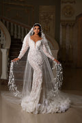 Floral Blossom Bridal Gown with Detachable Overskirt & Veil