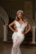 Strapless Asymmetrical Embellished Gown with Detachable Train