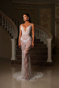 Embellished Lace Dress with Plunge Neckline