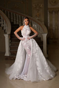 Halter Bridal Gown with Detachable Overskirt & Veil