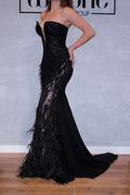 Black Strapless Feathered Dress