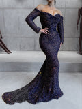 Off Shoulders Purple Shimmering Mermaid Dress