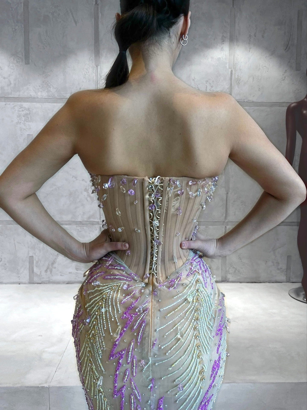Strapless Dress with Boned Crystal Corset