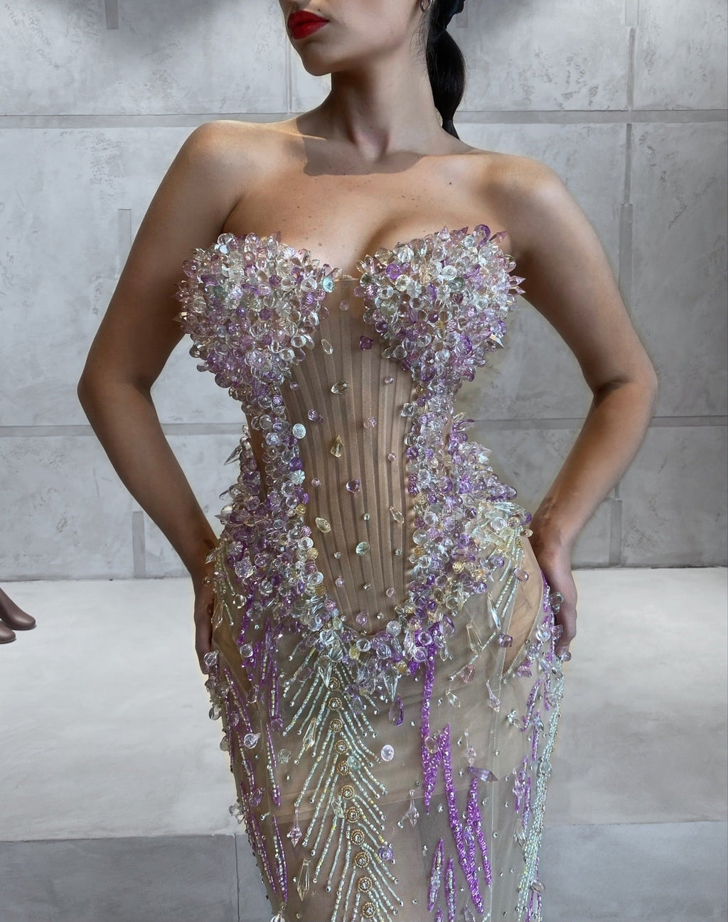 Strapless Dress with Boned Crystal Corset